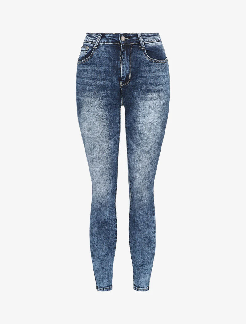 Slim fit jeans met hoge taille - Blauw
