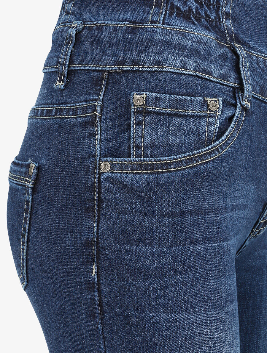 Empire taille geplooide skinny jeans - Donkerblauw - Image 3