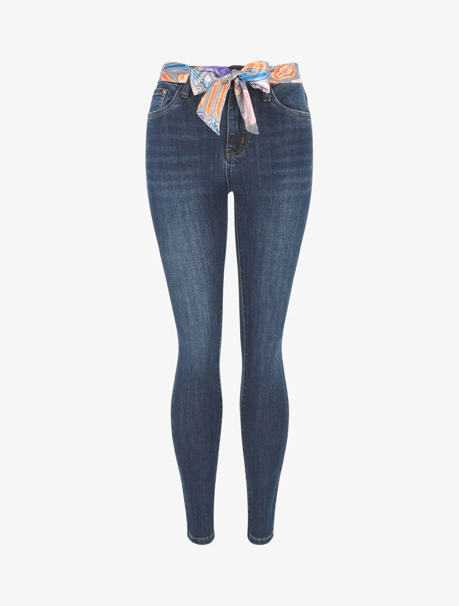 Slim jeans met originele bedrukte tailleband - blauw