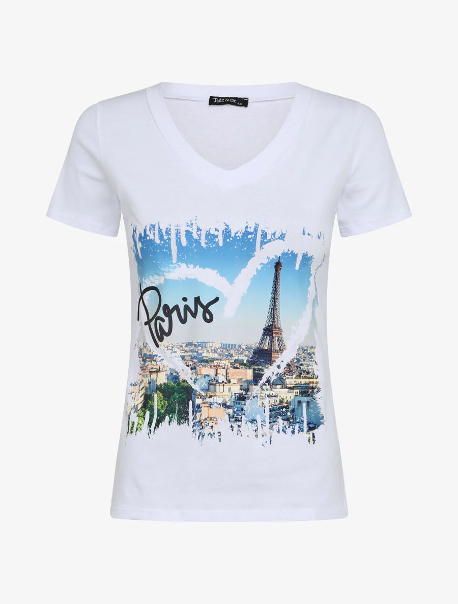 Slim T-shirt met Paris bedrukking - Wit
