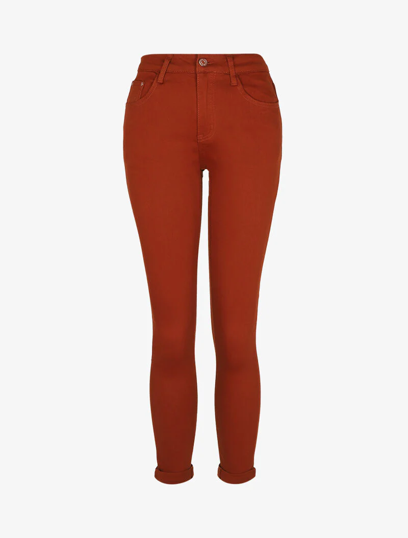 Slimme stretch jeans met hoge taille - Roest