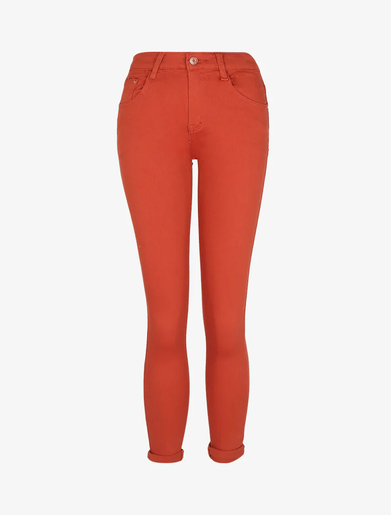 Slimme stretch jeans met hoge taille - oranje