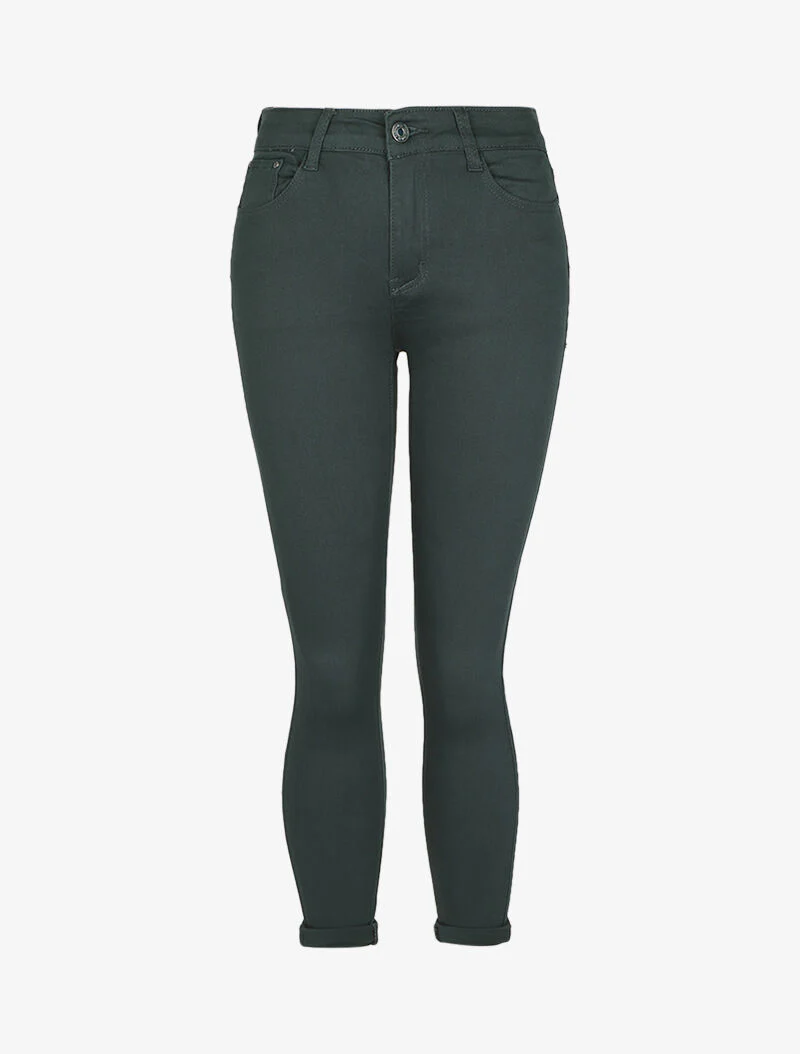 Slimme stretch jeans met hoge taille - Dennengroen