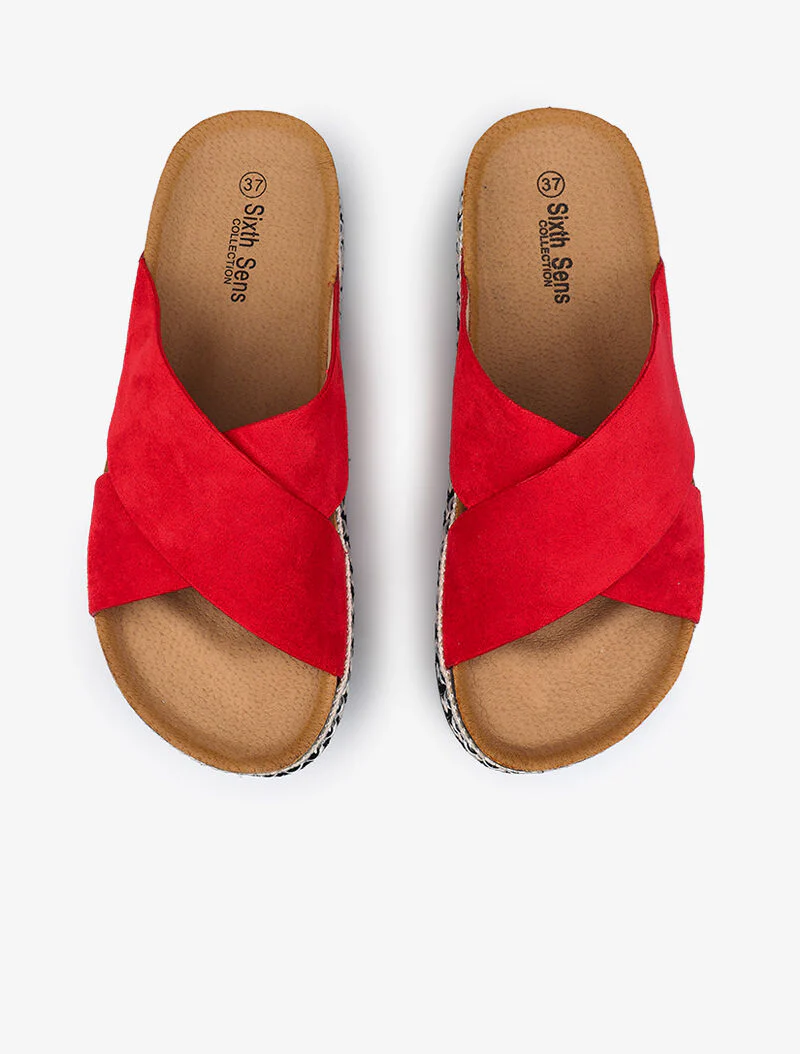 Slippers met gekruiste bandjes - rood