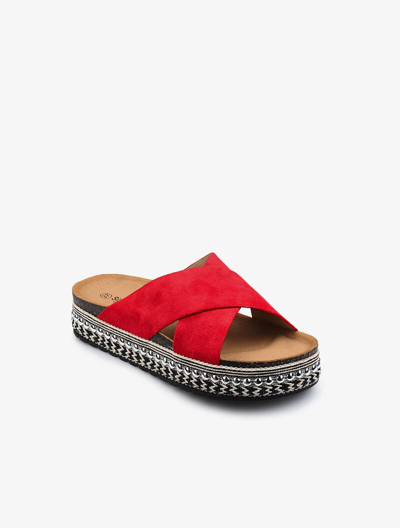 Slippers met gekruiste bandjes - rood - Image 3