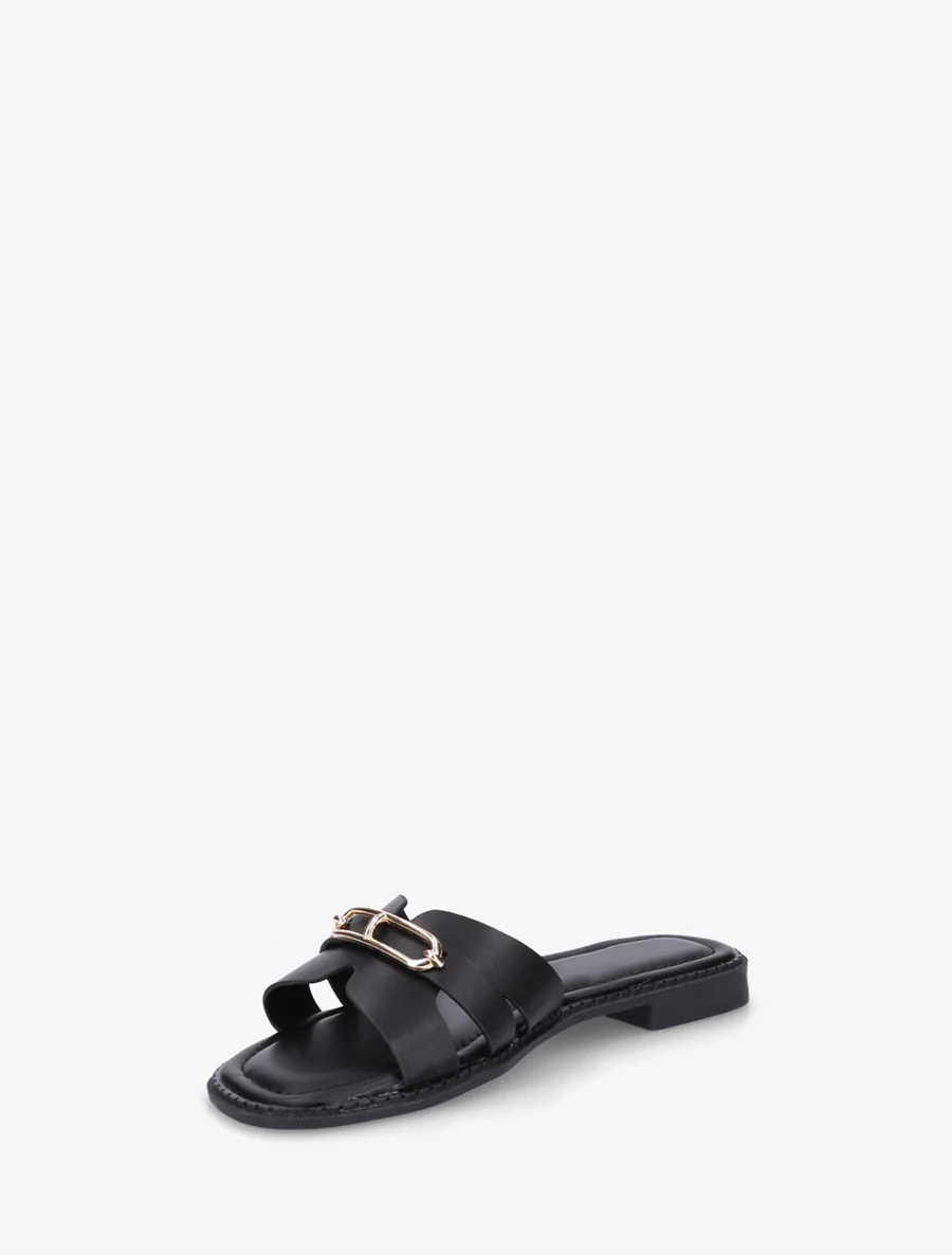 Slippers van imitatieleer met metalen inzetstuk - Zwart - Image 3