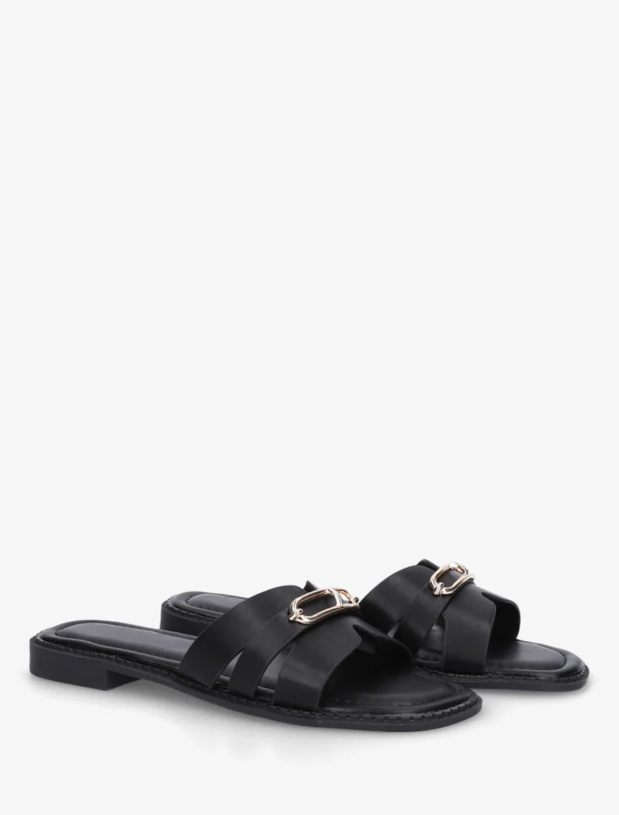 Slippers van imitatieleer met metalen inzetstuk - Zwart - Image 4
