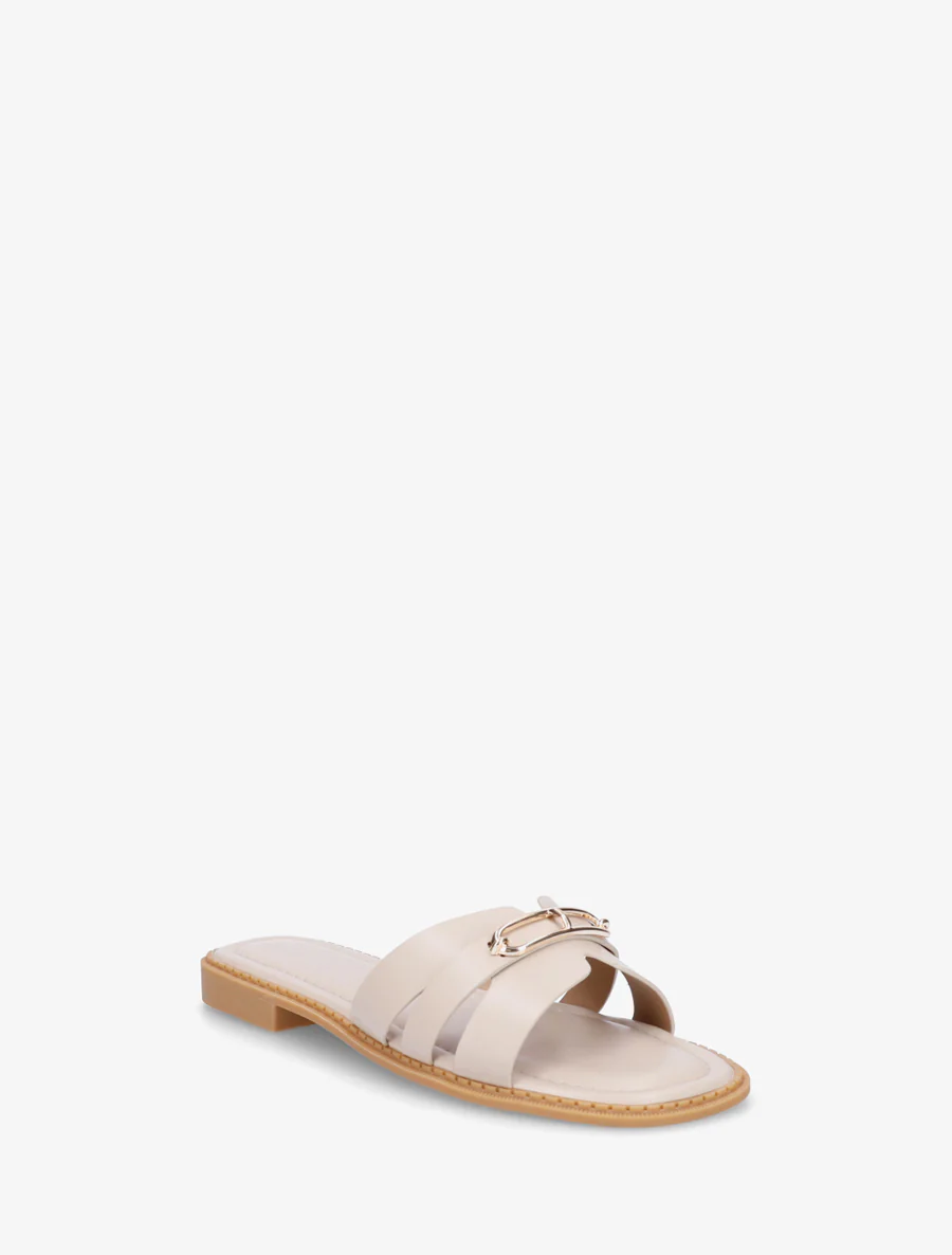 Slippers van imitatieleer met metalen inzetstuk - Beige - Image 2