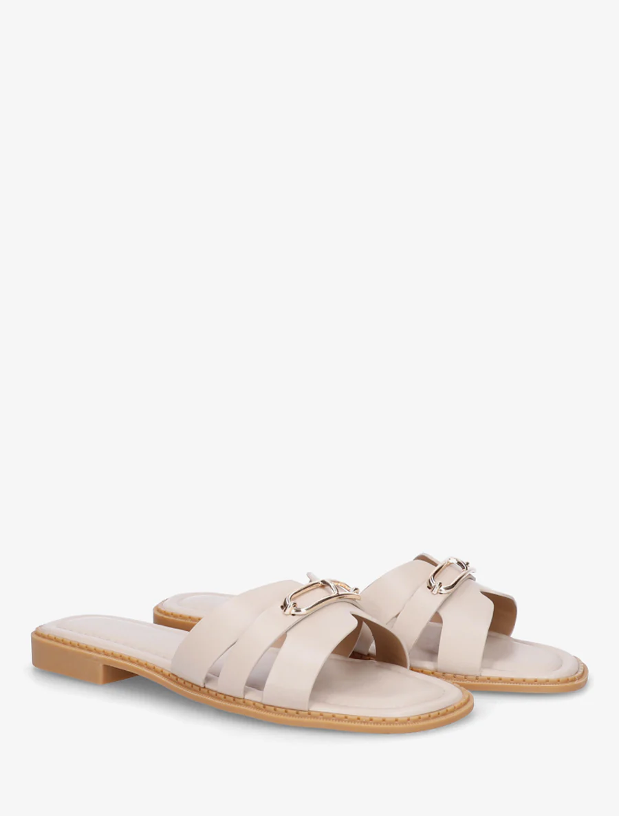 Slippers van imitatieleer met metalen inzetstuk - Beige - Image 4