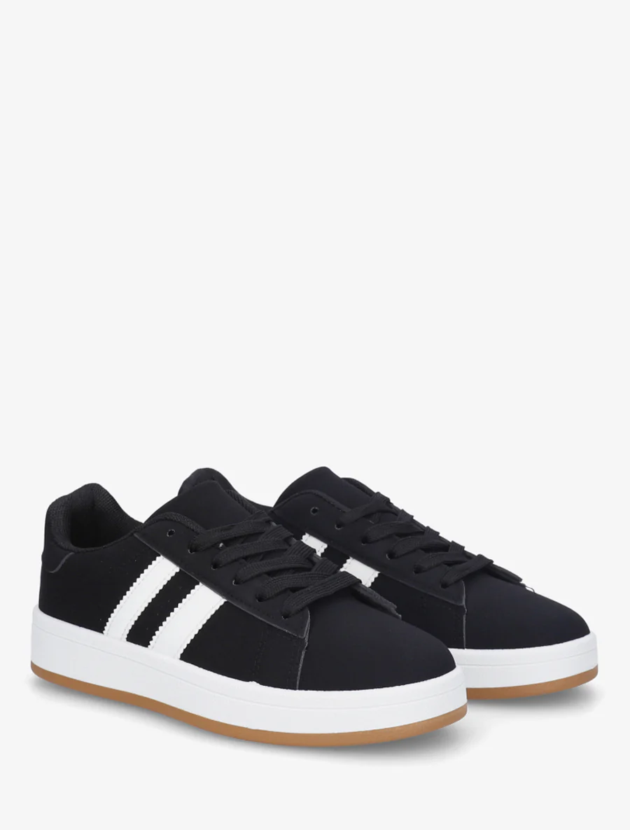 Sneakers in nubucklook met contrasterende banden - Zwart - Image 4