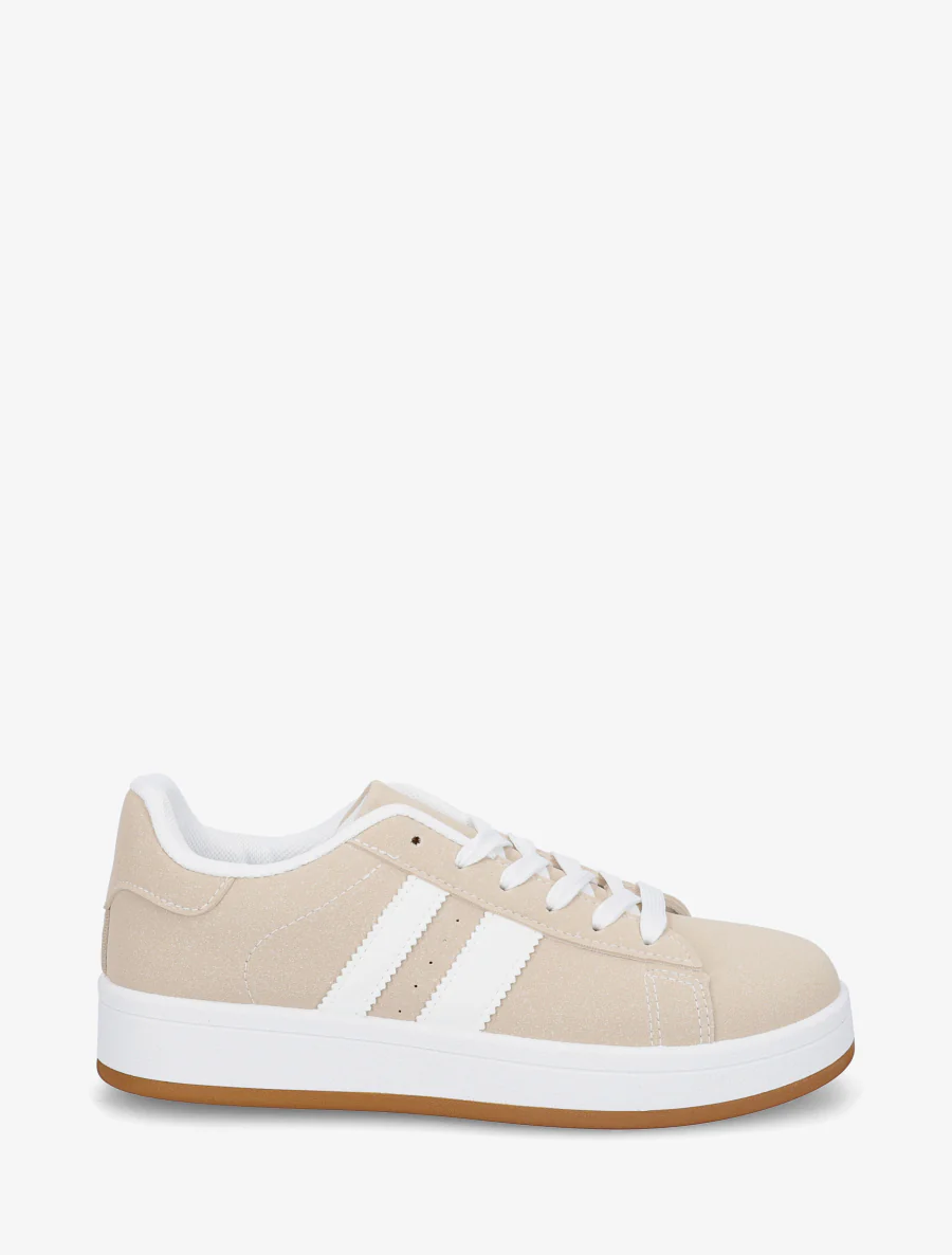 Sneakers in nubucklook met contrasterende banden - Beige