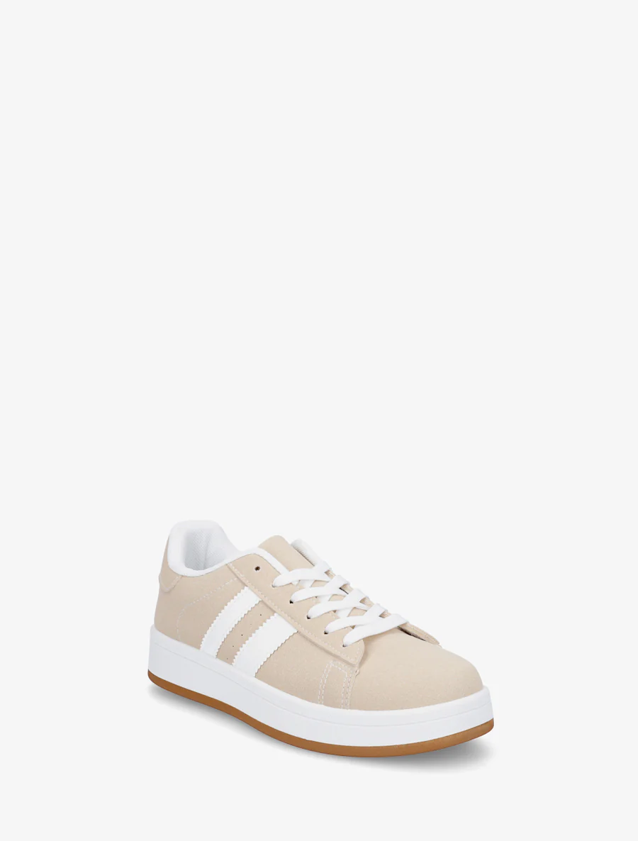 Sneakers in nubucklook met contrasterende banden - Beige - Image 2