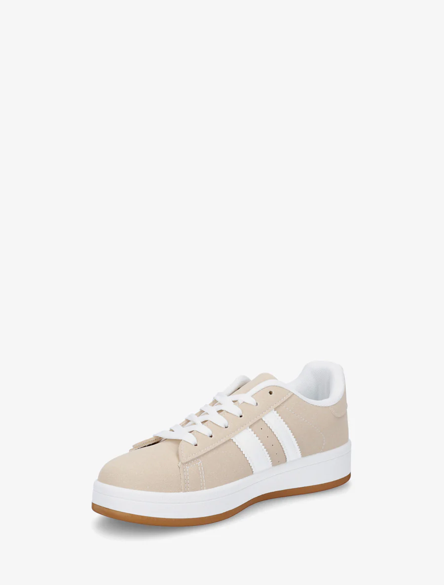 Sneakers in nubucklook met contrasterende banden - Beige - Image 3