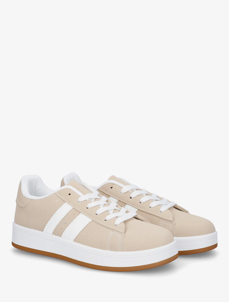 Sneakers in nubucklook met contrasterende banden - Beige - Image 4