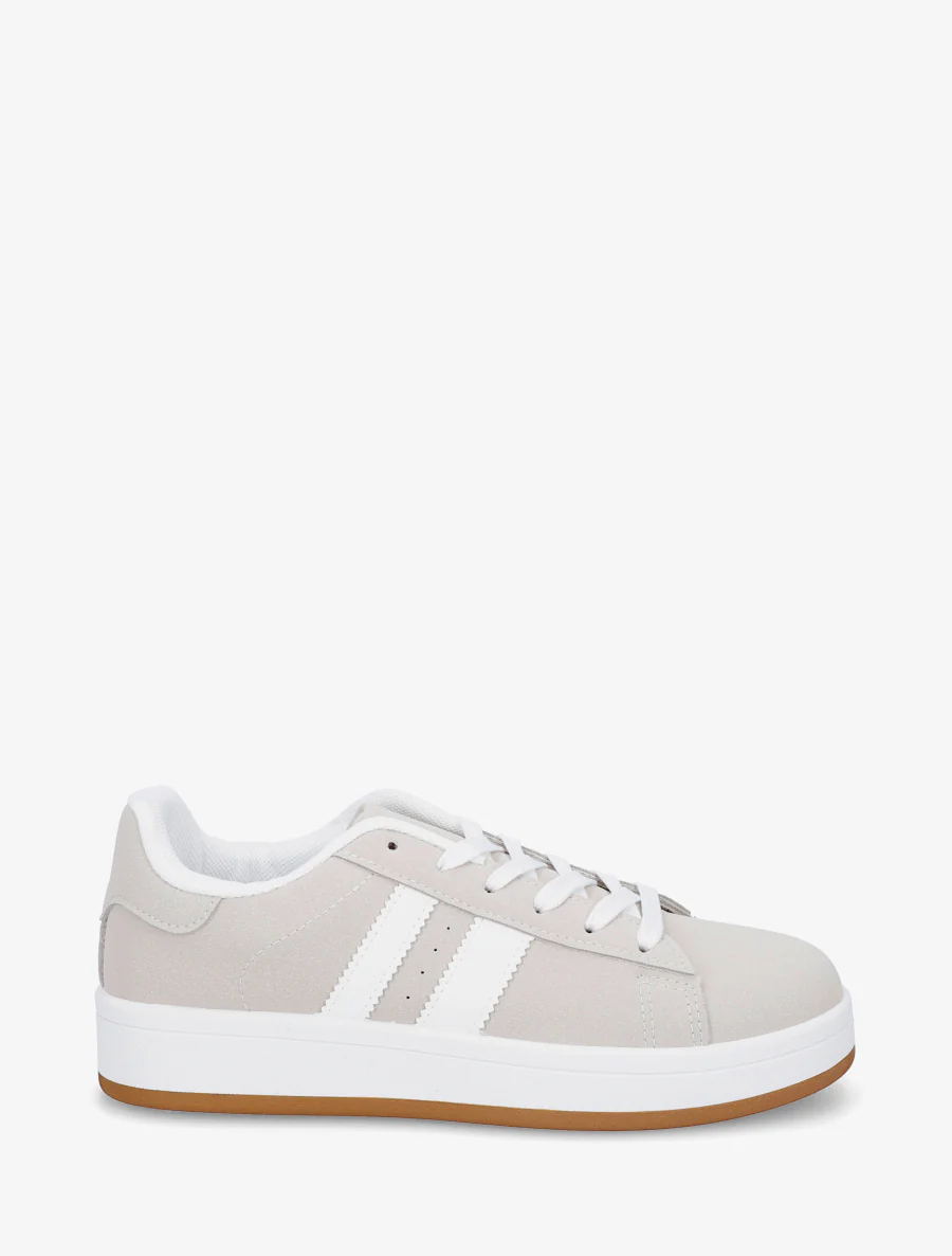 Sneakers in nubucklook met contrasterende banden - Grijs