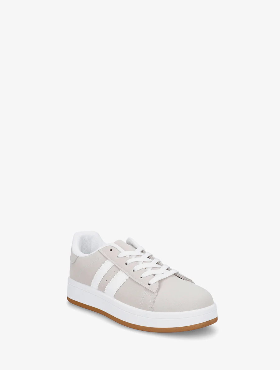 Sneakers in nubucklook met contrasterende banden - Grijs - Image 2