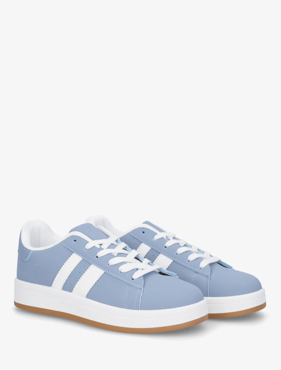 Sneakers in nubucklook met contrasterende banden - Blauw - Image 4
