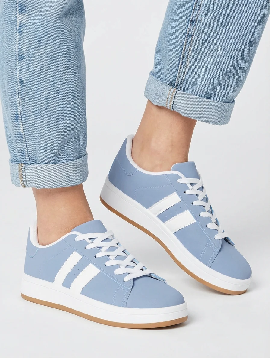 Sneakers in nubucklook met contrasterende banden - Blauw - Image 5