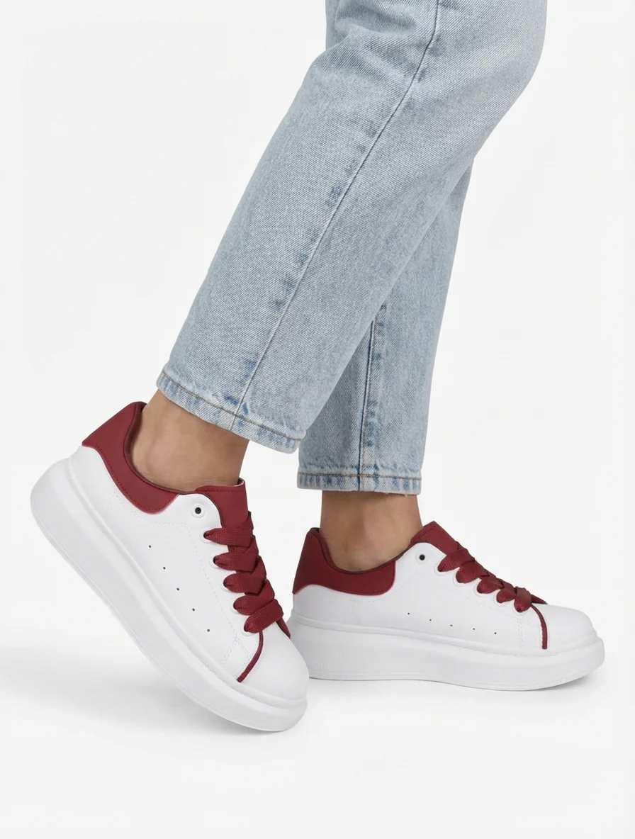 Sneakers in tweekleurig imitatieleer - Bordeaux - Image 5