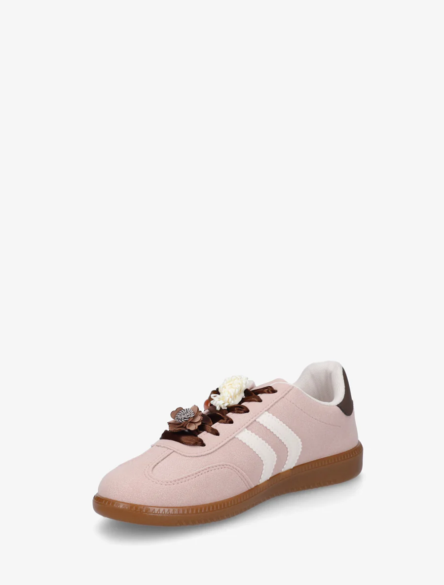 Sneakers met bloemen- en houten parelinzetstukken - Oudroze - Image 3