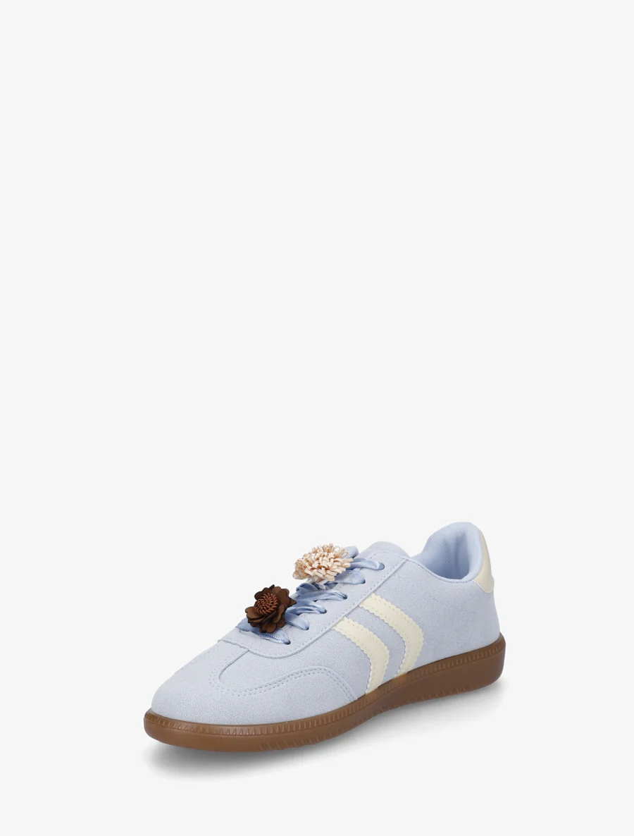 Sneakers met bloemen- en houten parelinzetstukken - Lichtblauw - Image 3