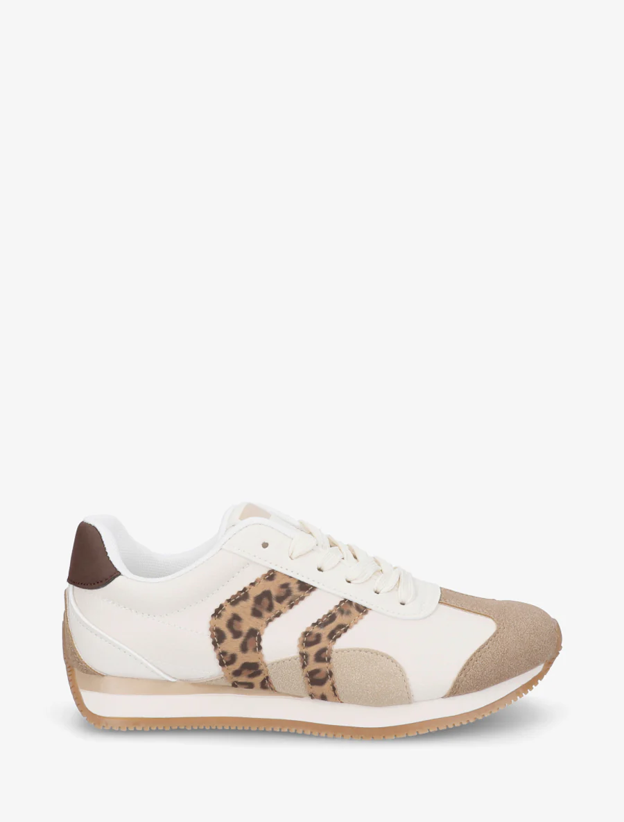 Sneakers met contrasterende hiel en dubbele veters. - Beige