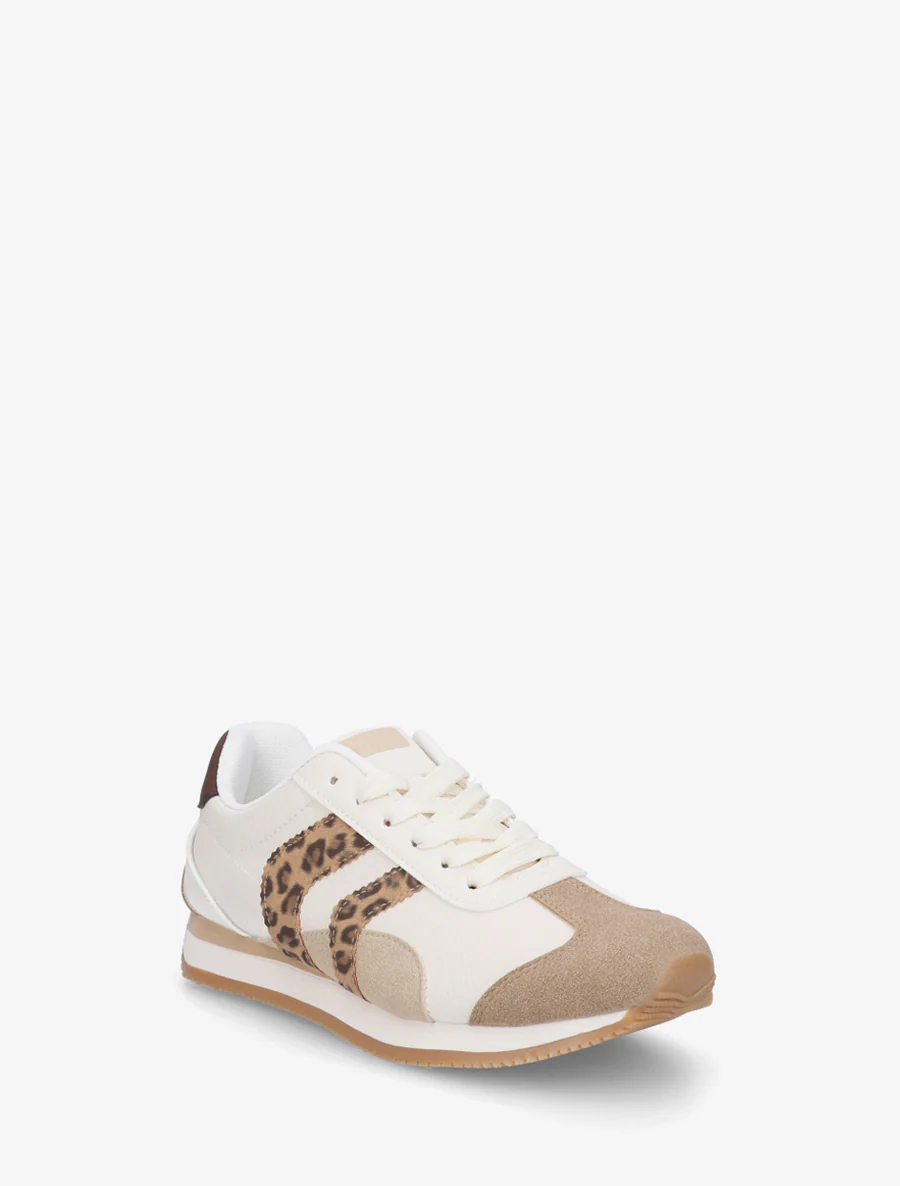 Sneakers met contrasterende hiel en dubbele veters. - Beige - Image 2