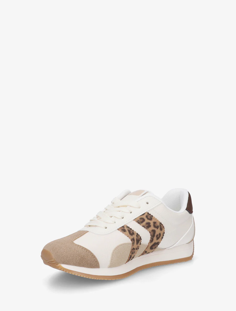 Sneakers met contrasterende hiel en dubbele veters. - Beige - Image 3