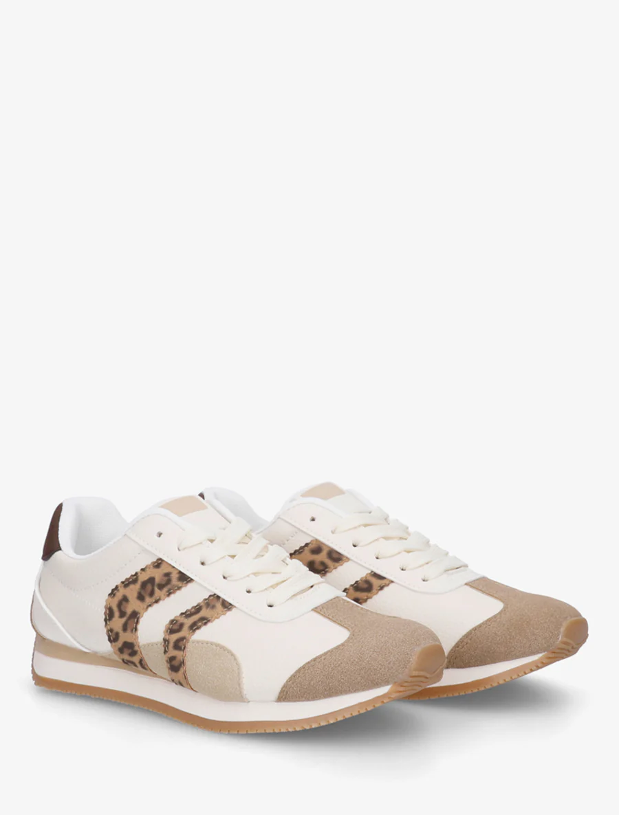 Sneakers met contrasterende hiel en dubbele veters. - Beige - Image 4