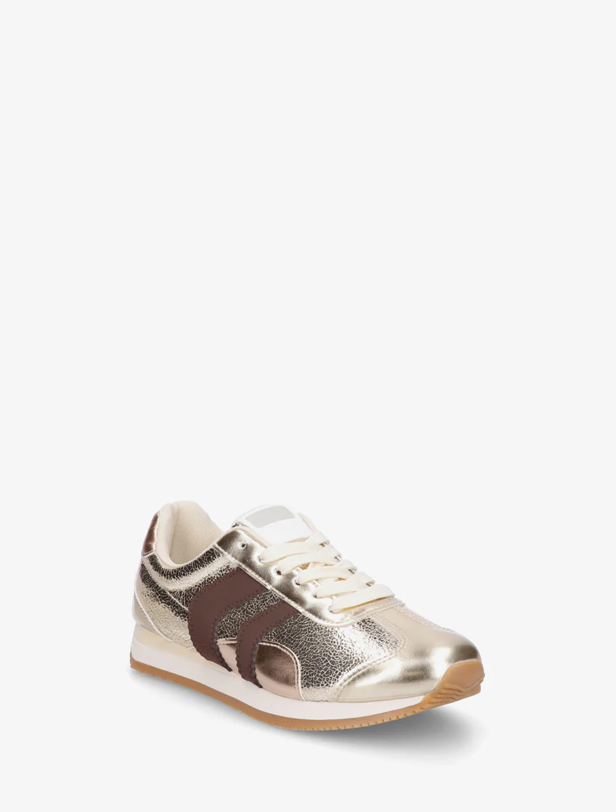 Sneakers met contrasterende hiel en dubbele veters. - Goud - Image 2