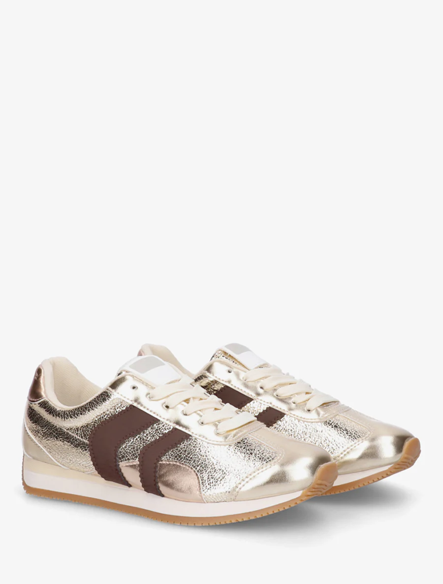 Sneakers met contrasterende hiel en dubbele veters. - Goud - Image 4