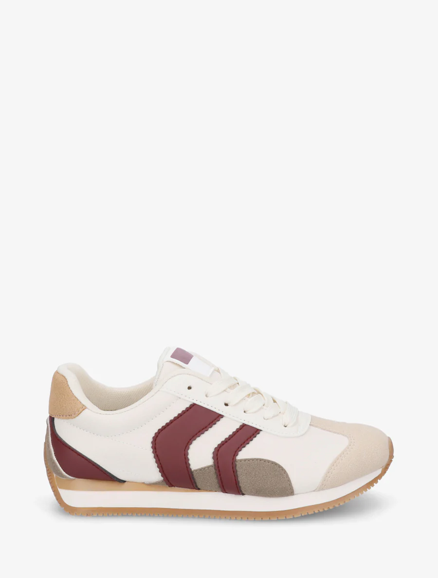 Sneakers met contrasterende hiel en dubbele veters. - Beige