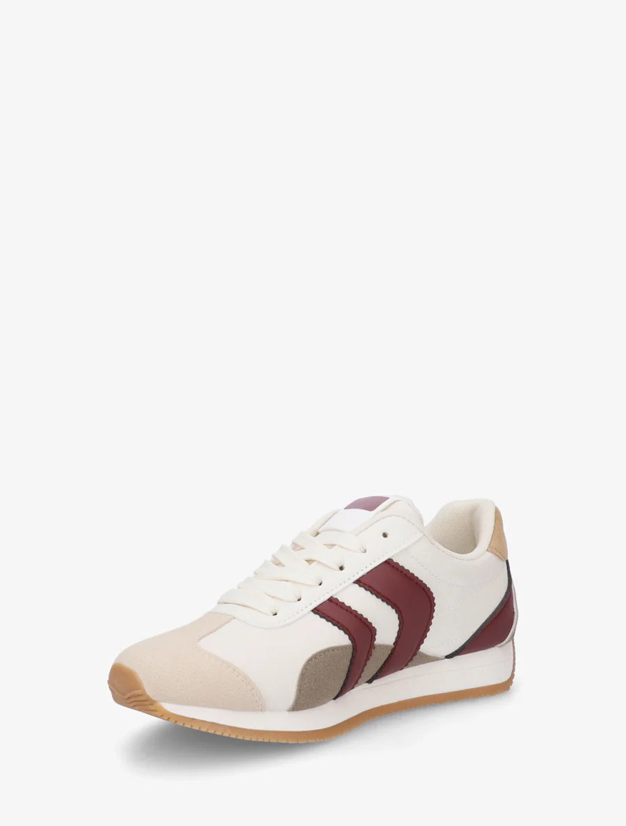 Sneakers met contrasterende hiel en dubbele veters. - Beige - Image 3