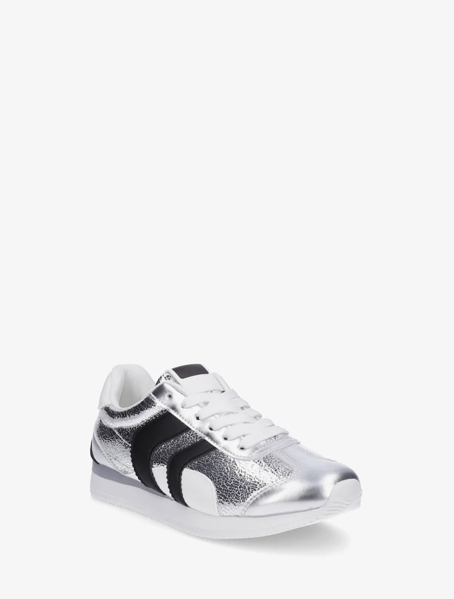 Sneakers met contrasterende hiel en dubbele veters. - Geld - Image 2