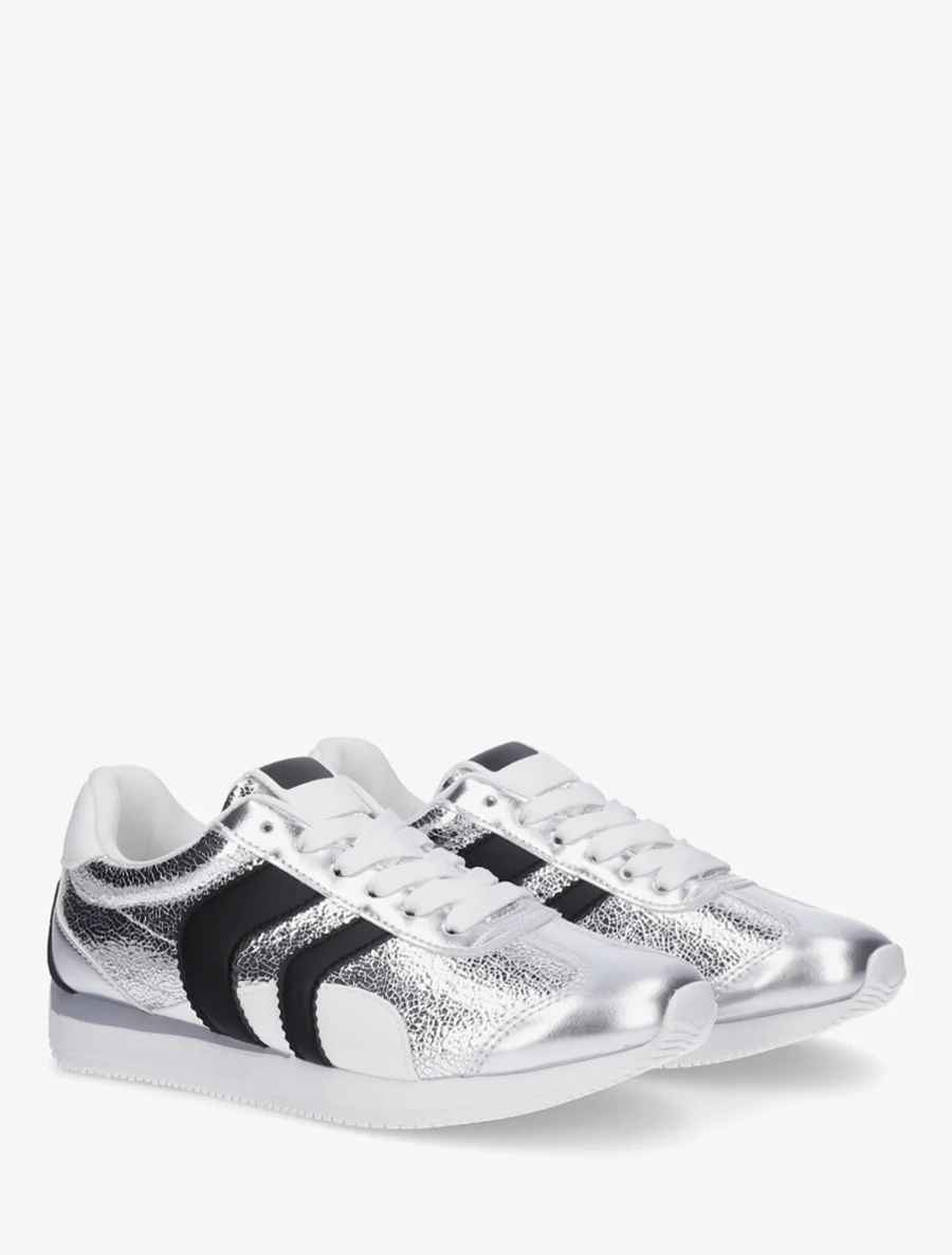 Sneakers met contrasterende hiel en dubbele veters. - Geld - Image 4