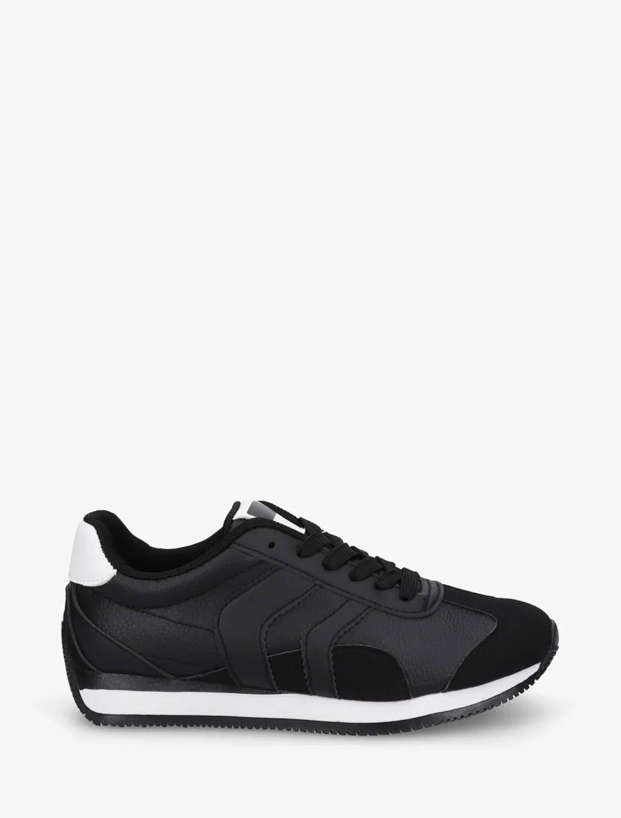 Sneakers met contrasterende hiel en dubbele veters. - Zwart