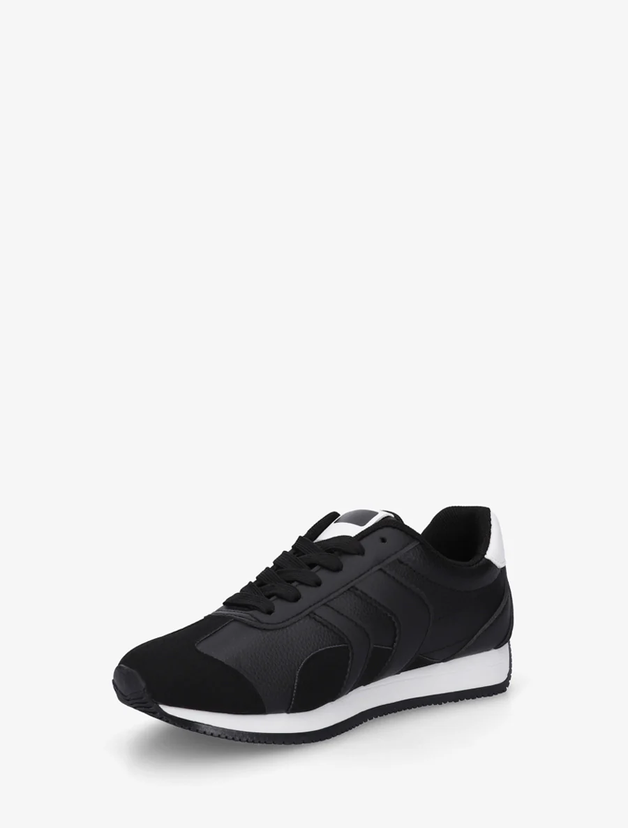 Sneakers met contrasterende hiel en dubbele veters. - Zwart - Image 3