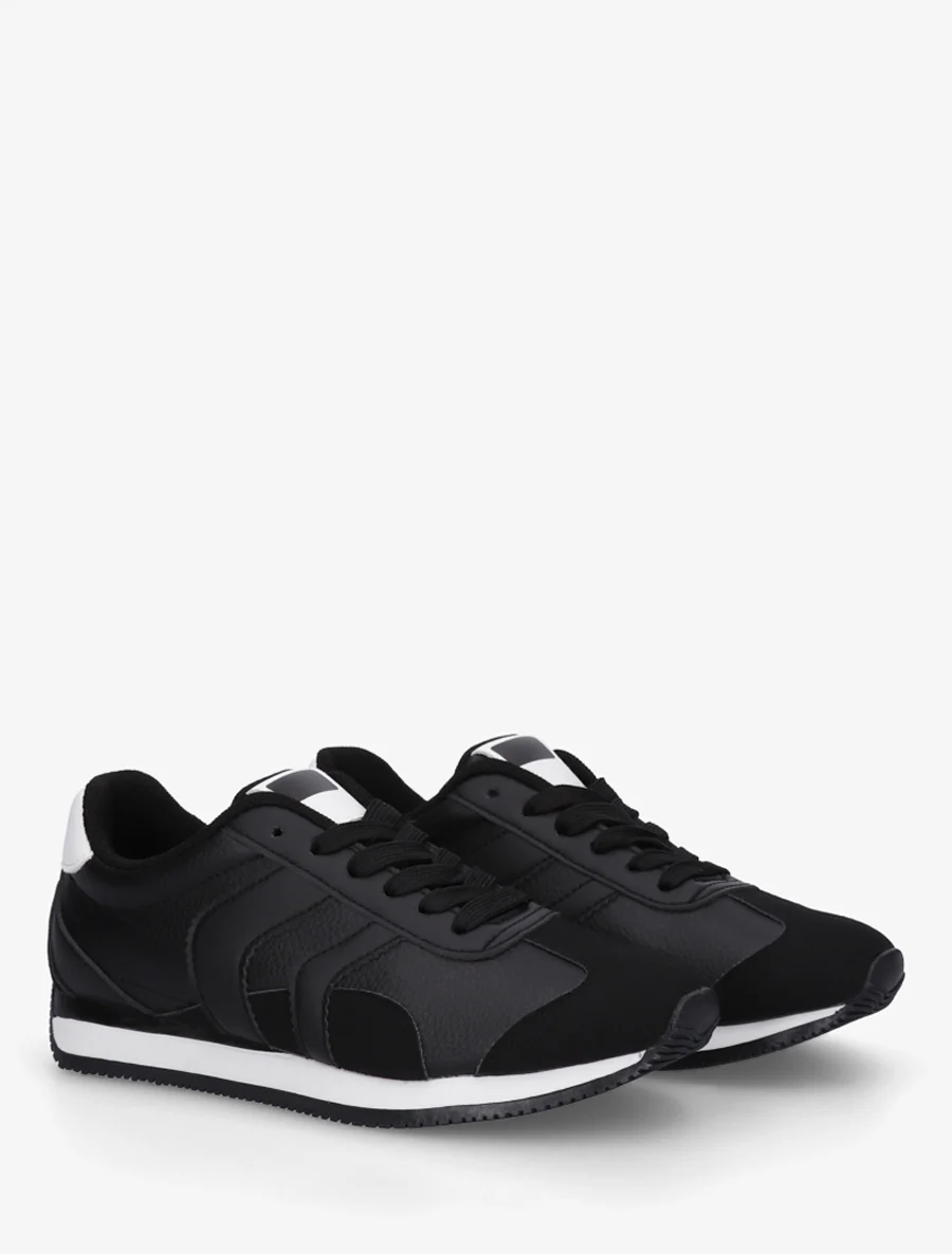 Sneakers met contrasterende hiel en dubbele veters. - Zwart - Image 4