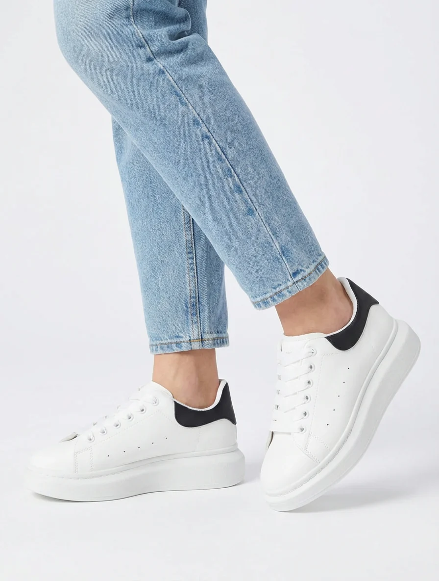 Sneakers met contrasterende hielversteviging - Wit/zwart - Image 5