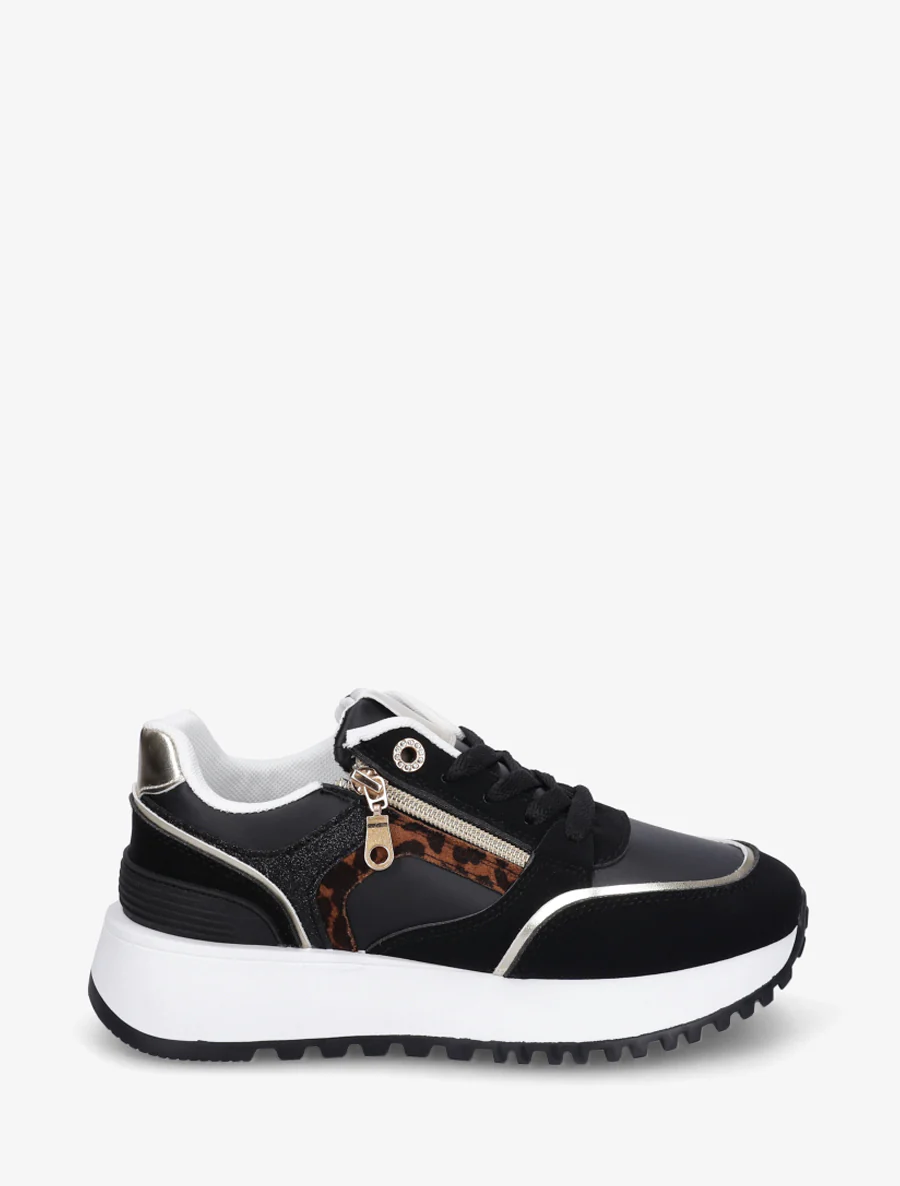 Sneakers met decoratieve rits en ongelijke banden - Zwart