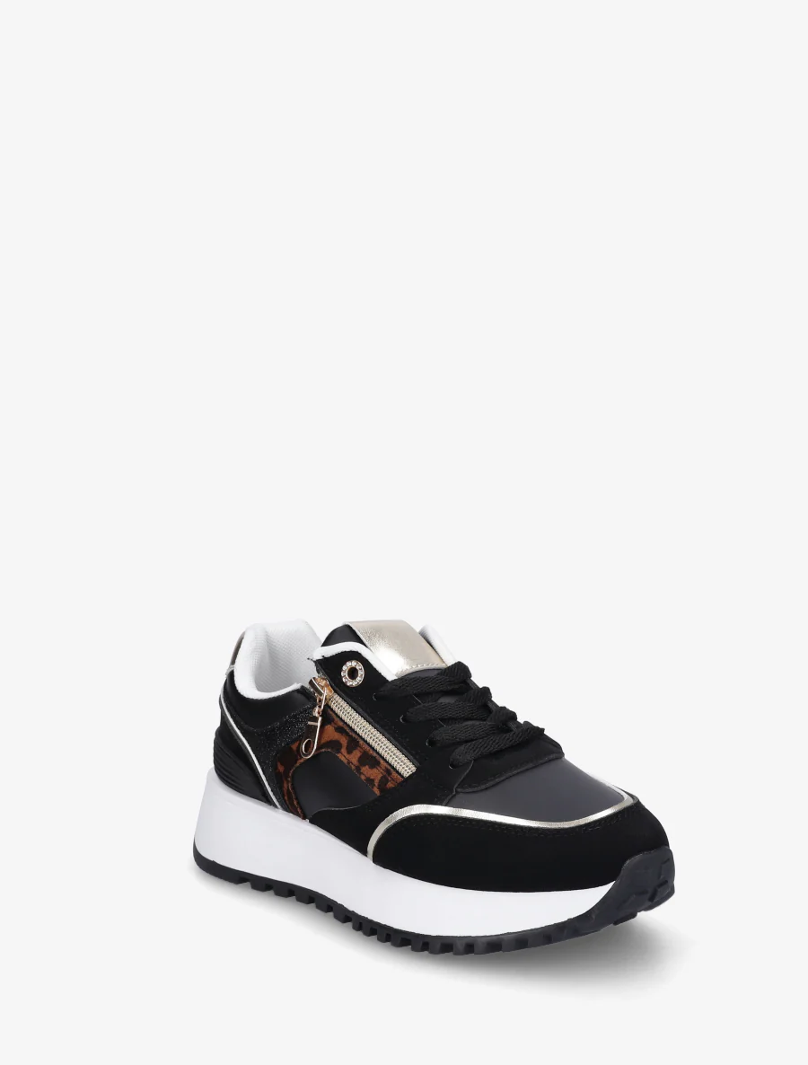 Sneakers met decoratieve rits en ongelijke banden - Zwart - Image 2