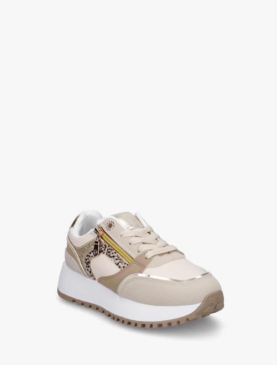 Sneakers met decoratieve rits en ongelijke banden - Beige - Image 2