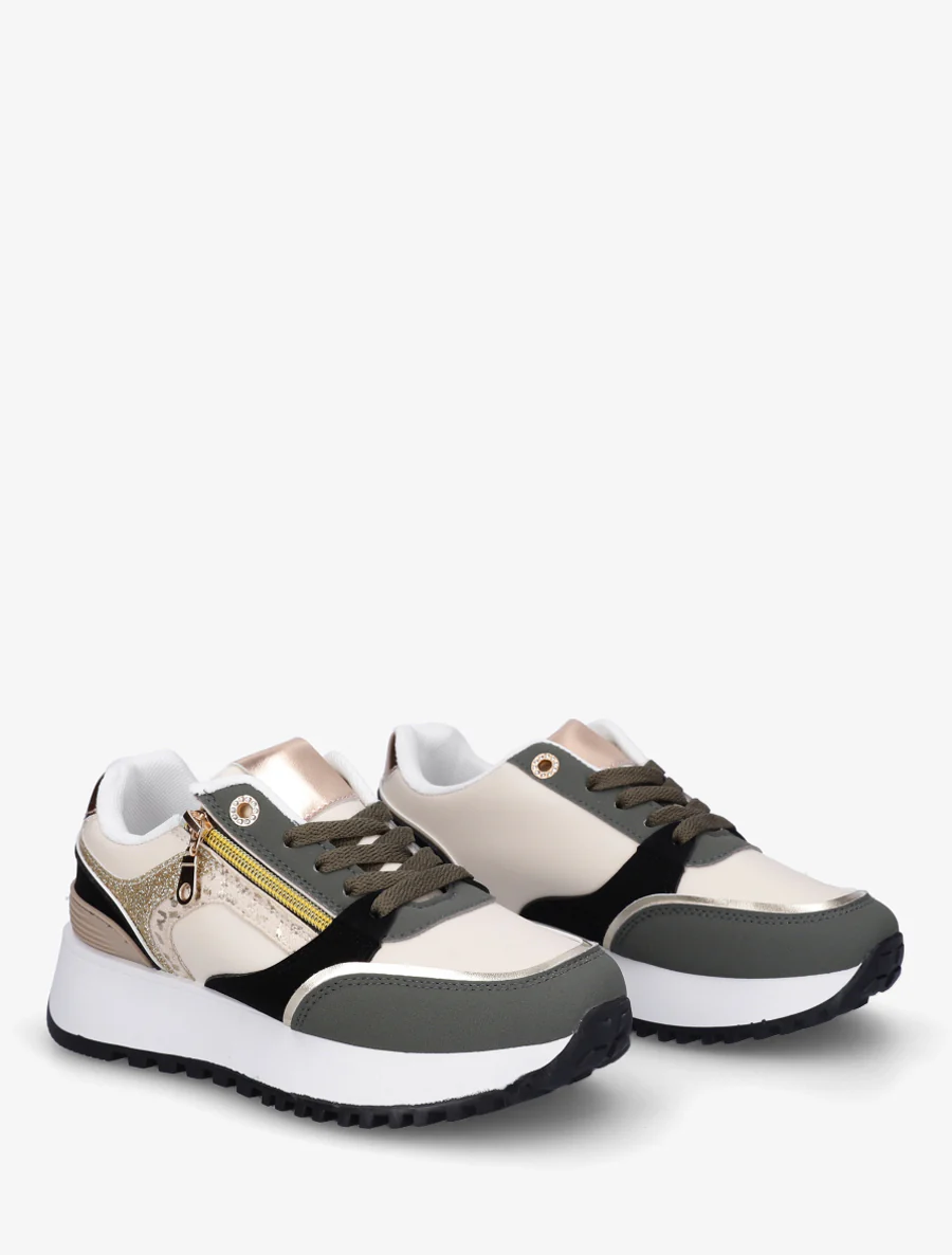 Sneakers met decoratieve rits en ongelijke banden - Kaki - Image 4