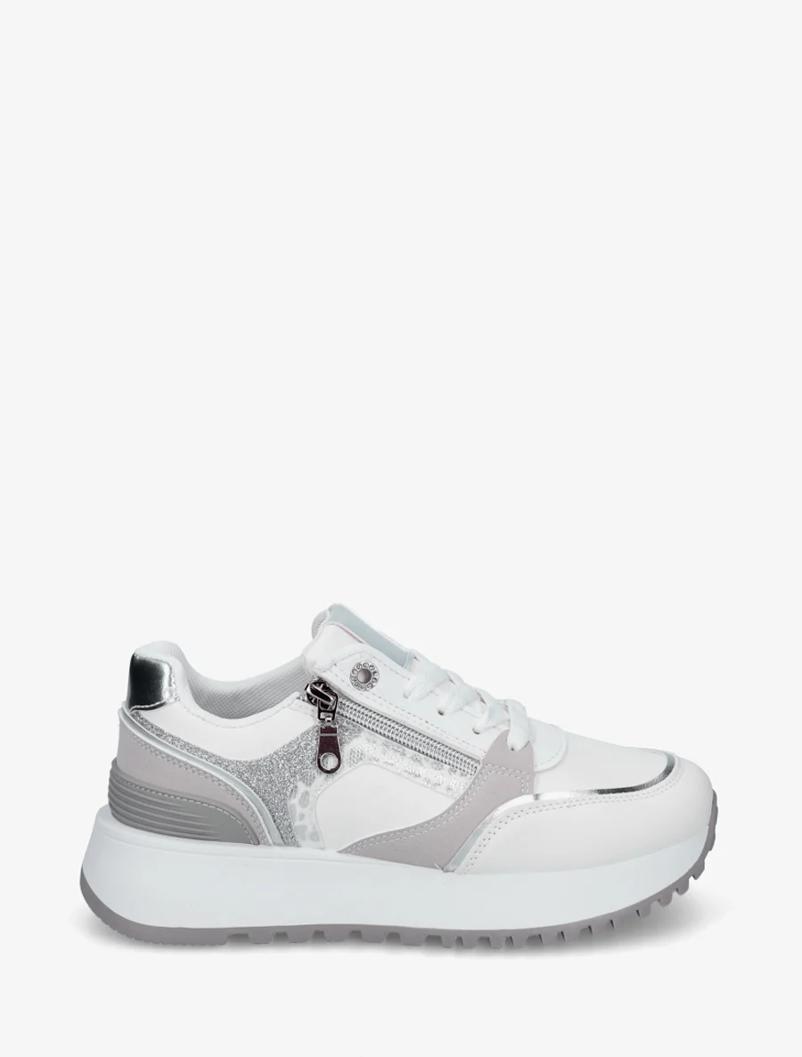 Sneakers met decoratieve rits en ongelijke banden - Wit