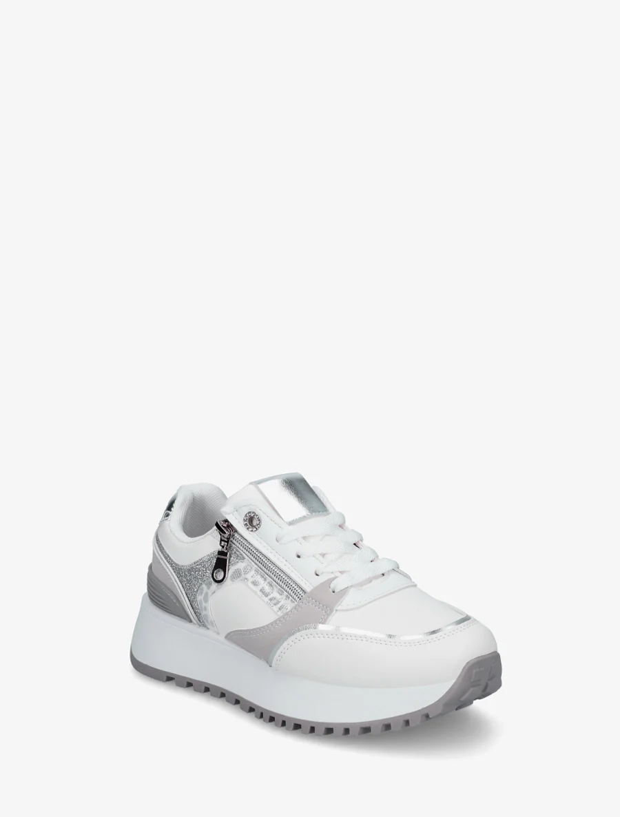 Sneakers met decoratieve rits en ongelijke banden - Wit - Image 2