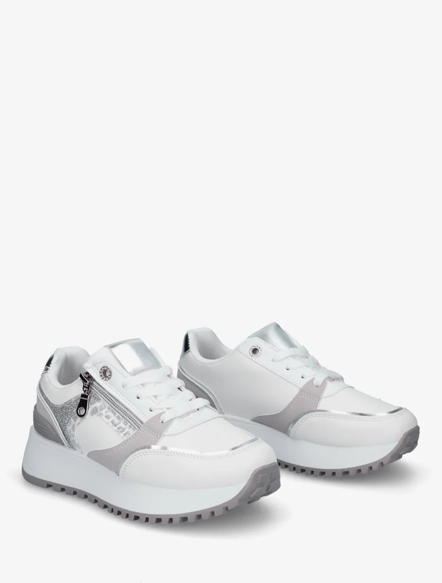 Sneakers met decoratieve rits en ongelijke banden - Wit - Image 4