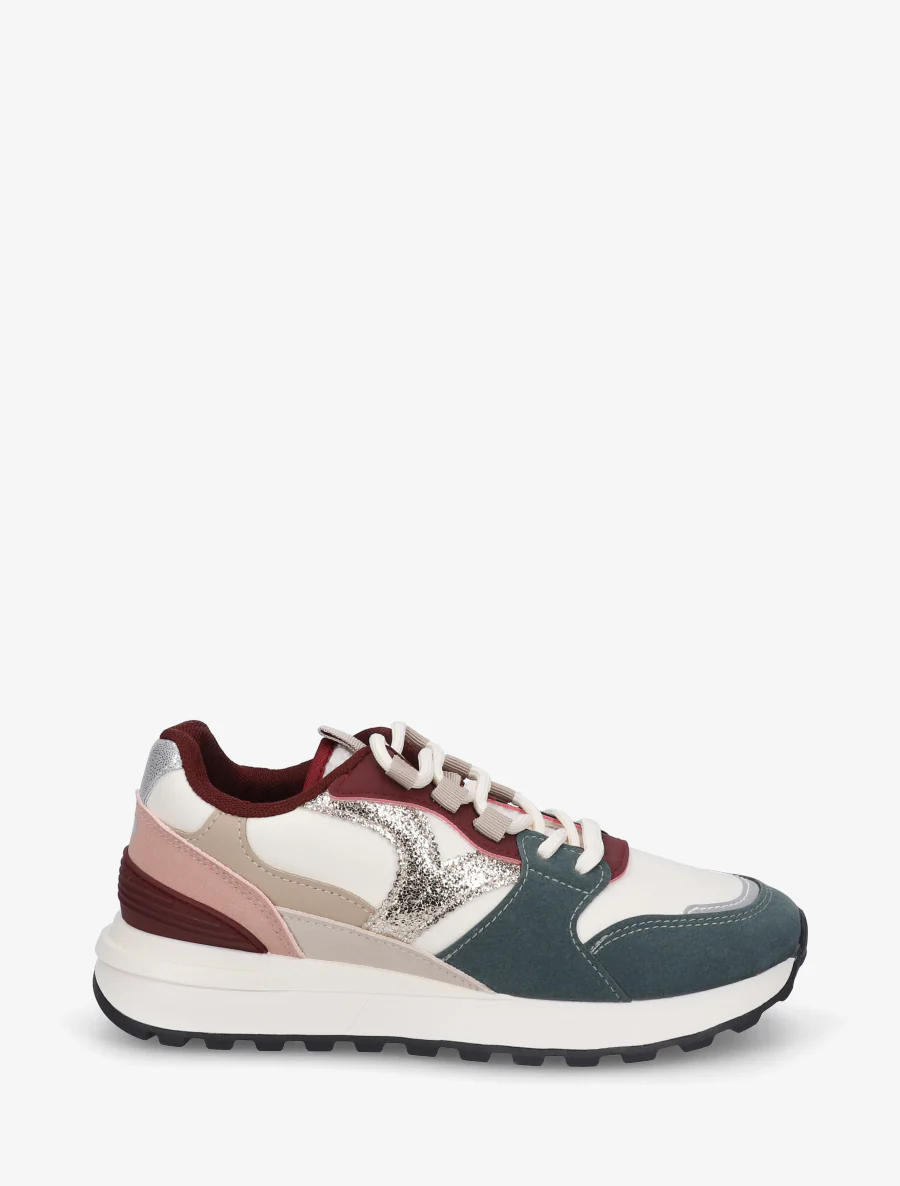 Sneakers met fantasie-inzetstukken - Donkergroen