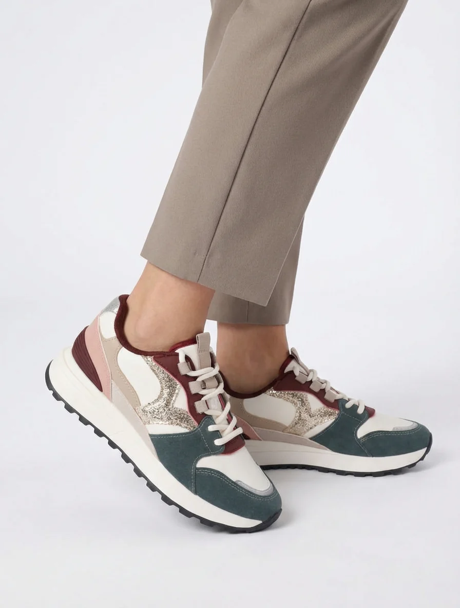 Sneakers met fantasie-inzetstukken - Donkergroen - Image 5