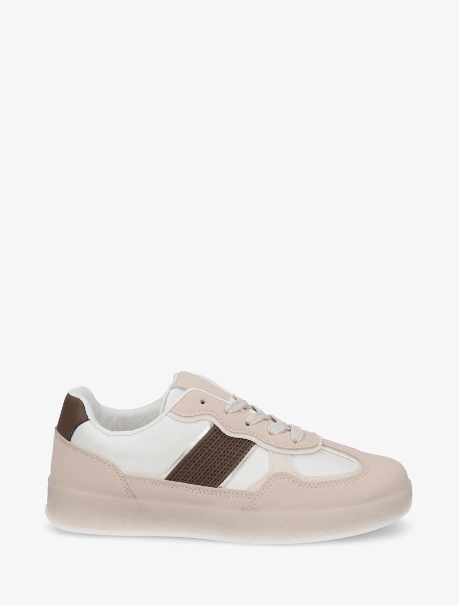 Sneakers met gekleurde rubberen zool - Beige