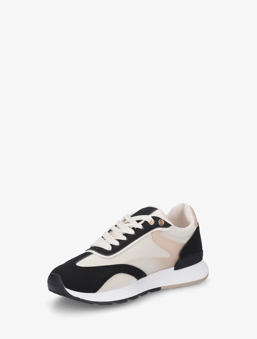Sneakers met gestileerde strepen en nubuck-effect inzetstuk - Zwart - Image 3